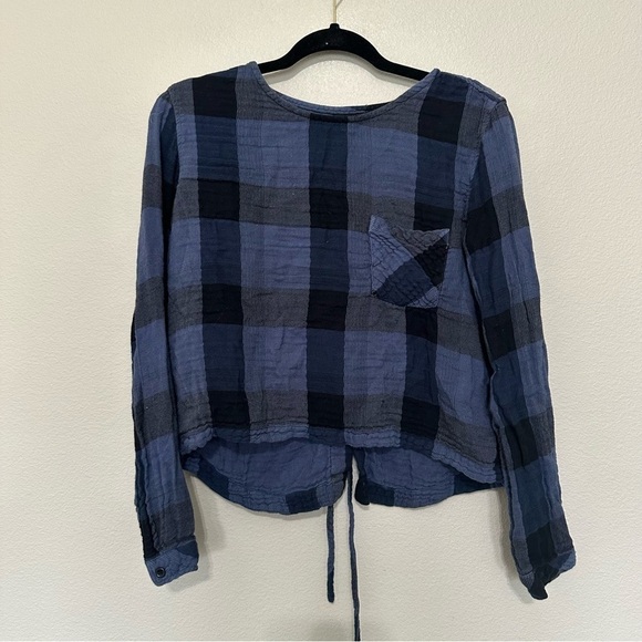 Cloth & stone women’s Buffalo plaid  tie back long sleeve blouse size M medium - Picture 1 of 3